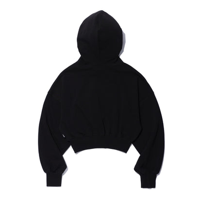 Women's Lettering Applique Crop Hoodie (Black)