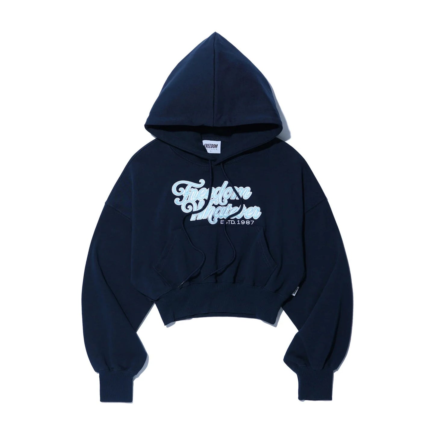 Women's Lettering Applique Crop Hoodie (Navy)