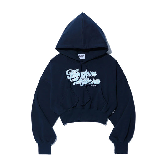 Women's Lettering Applique Crop Hoodie (Navy)