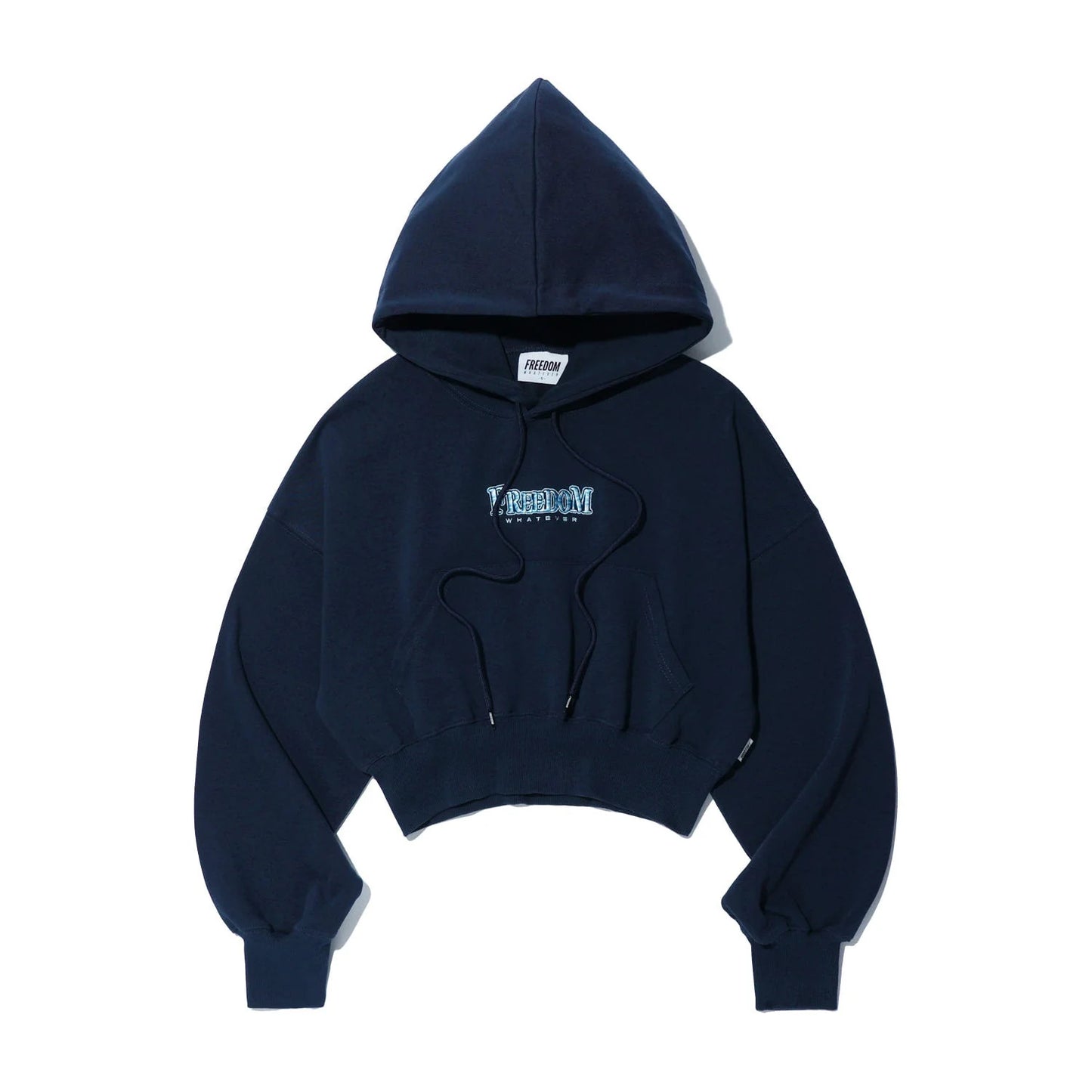 Women's Striped Small Logo Crop Hoodie (Navy)