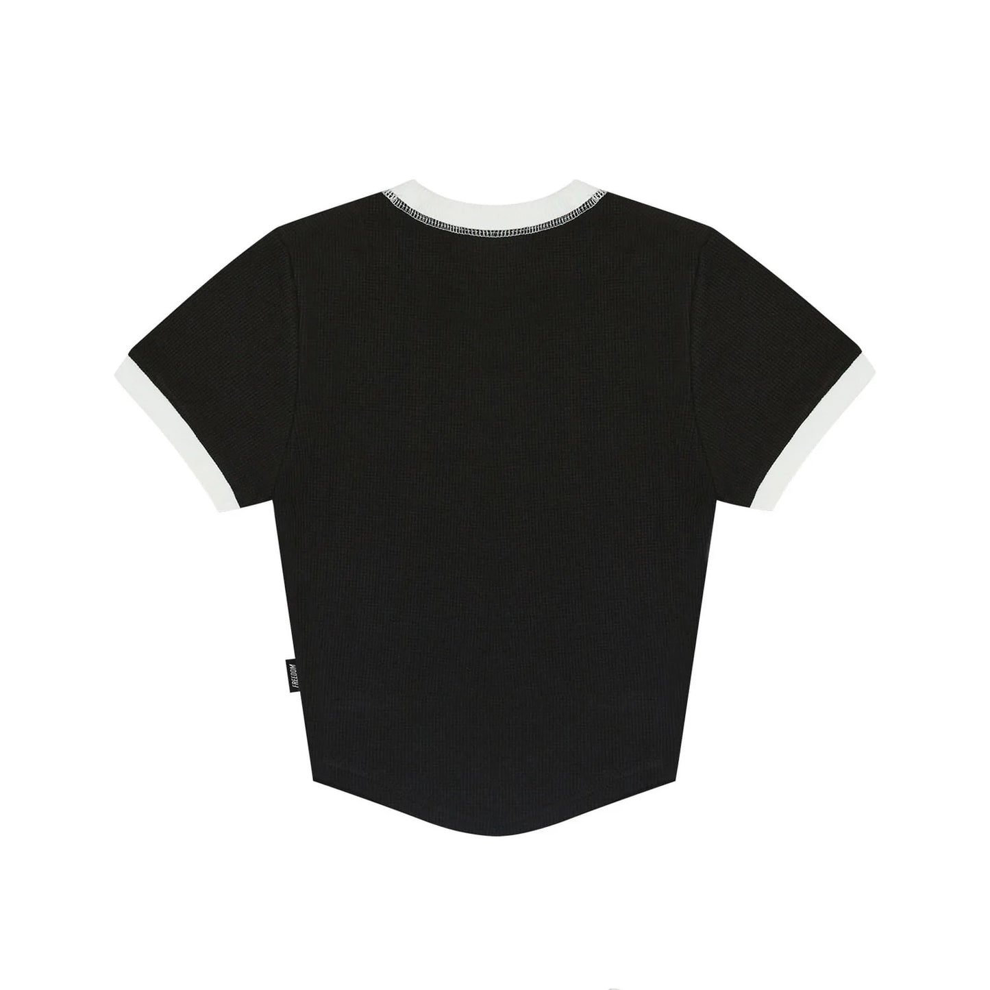 Women's Waffle Ringer Cropped T-Shirt (Black)