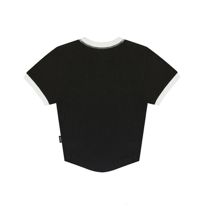 Women's Waffle Ringer Cropped T-Shirt (Black)