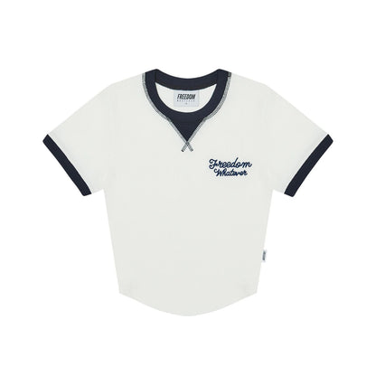 Women's Waffle Ringer Cropped T-Shirt (White)