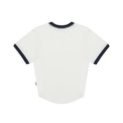 Women's Waffle Ringer Cropped T-Shirt (White)