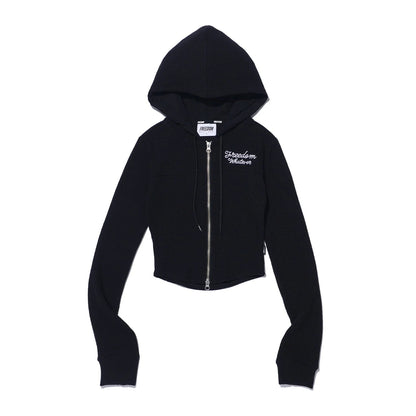 Slim Ribbed 2 Way Hoodie Zip-up (Black)