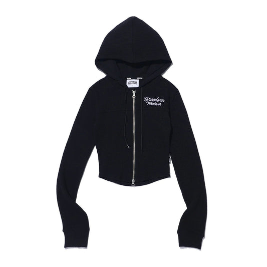 Slim Ribbed 2 Way Hoodie Zip-up (Black)