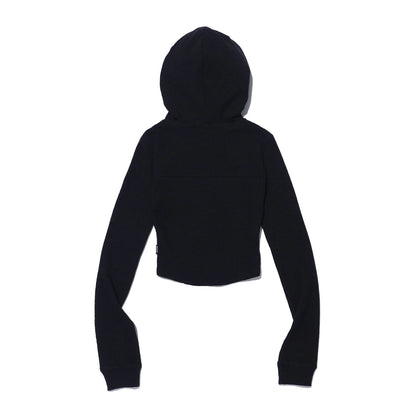 Slim Ribbed 2 Way Hoodie Zip-up (Black)
