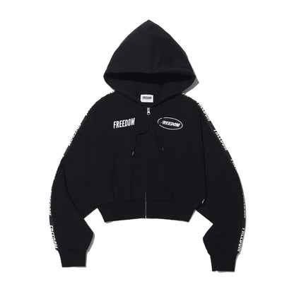 Freedom Women's Crop Lettering Hoodie Zip-Up (Black)