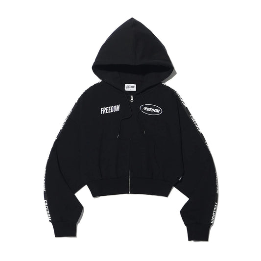 Freedom Women's Crop Lettering Hoodie Zip-Up (Black)
