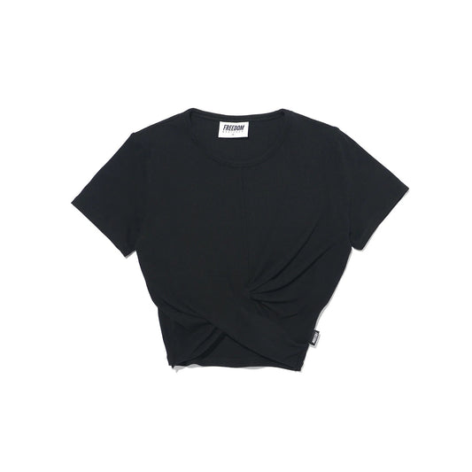 Ribbed Twist Crop Short Sleeve (Black)
