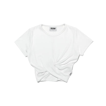 Ribbed Twist Crop Short Sleeve (White)