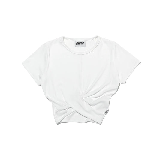 Ribbed Twist Crop Short Sleeve (White)