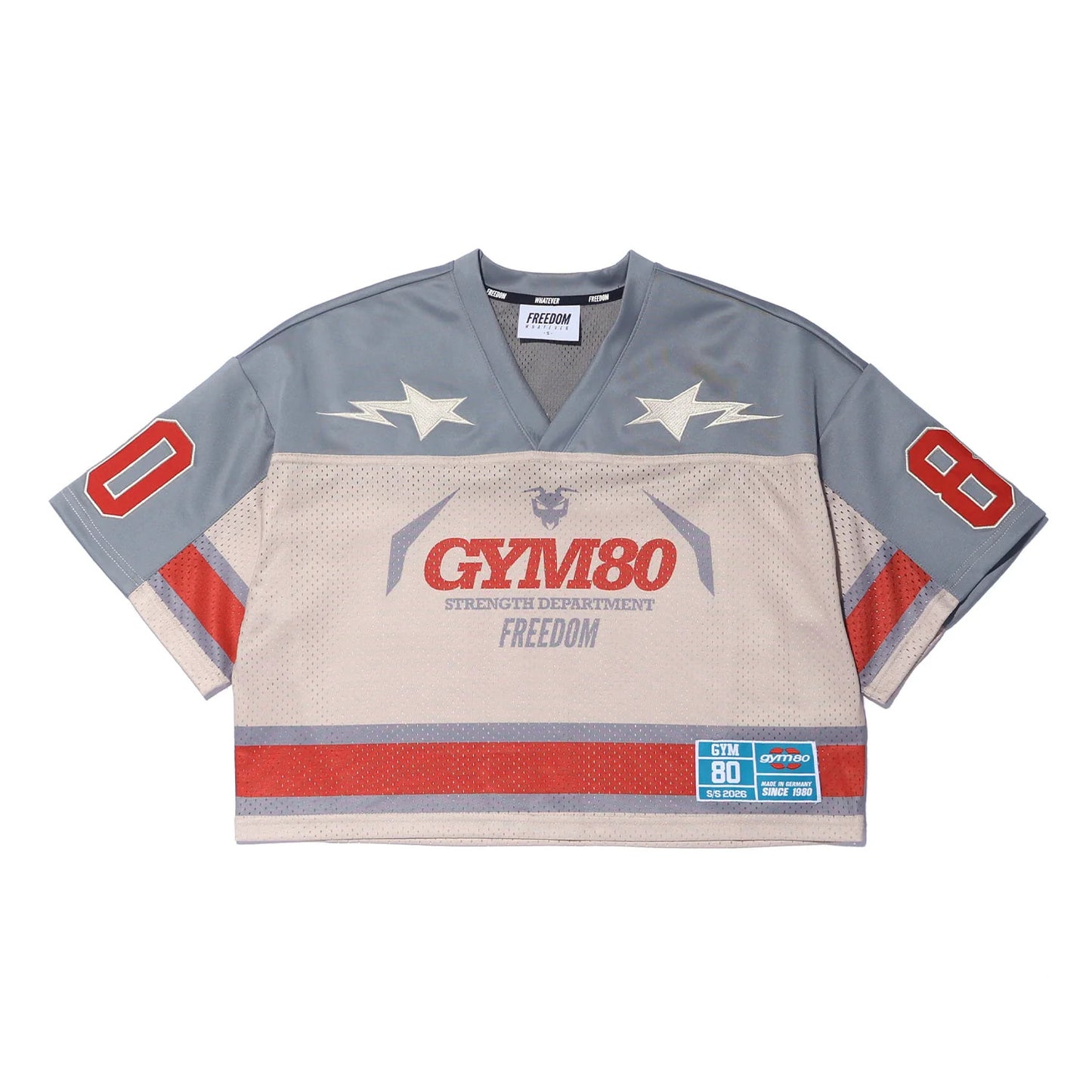 GYM80 Women's Retro Crop Rugby Jersey (Beige)