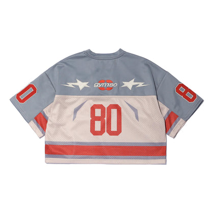GYM80 Women's Retro Crop Rugby Jersey (Beige)