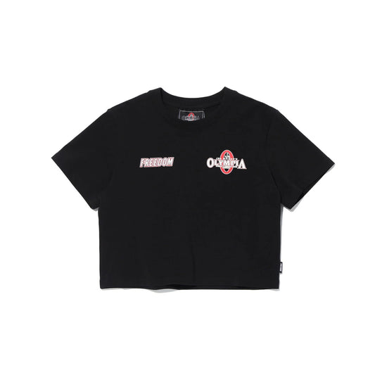 Womens Olympia Small Logo Crop T-Shirts (Black)