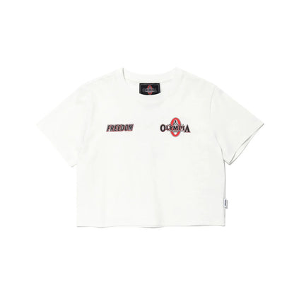 Womens Olympia Small Logo Crop T-Shirts (White)