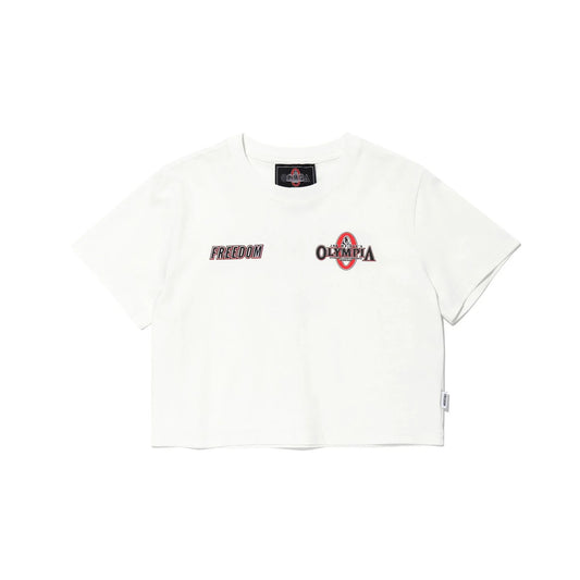 Womens Olympia Small Logo Crop T-Shirts (White)
