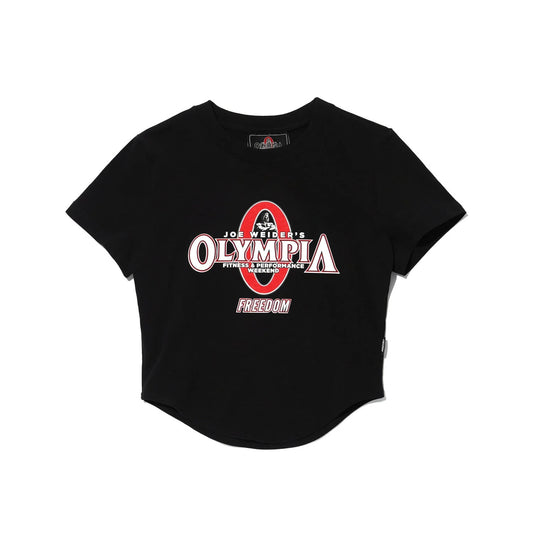 Womens Olympia Big Logo Crop T-Shirts (Black)