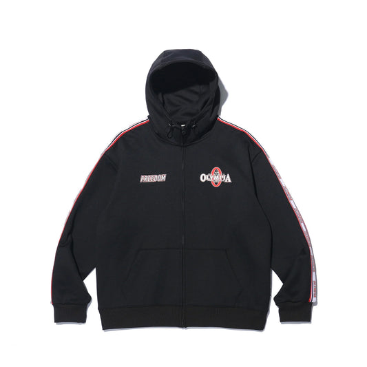 Olympia Lettering Mesh Embossed Hood Zip-up (Black)