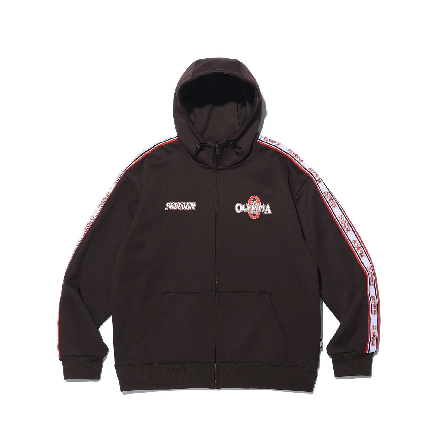 Olympia Lettering Mesh Embossed Hood Zip-up (Brown)