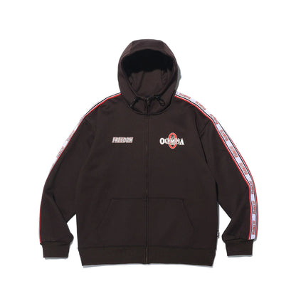 Olympia Lettering Mesh Embossed Hood Zip-up (Brown)