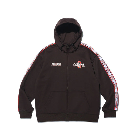 Olympia Lettering Mesh Embossed Hood Zip-up (Brown)