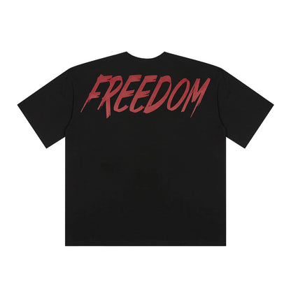 FREEDOM Overfit Back Printing T-shirts (Black/Red)