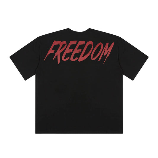 FREEDOM Overfit Back Printing T-shirts (Black/Red)