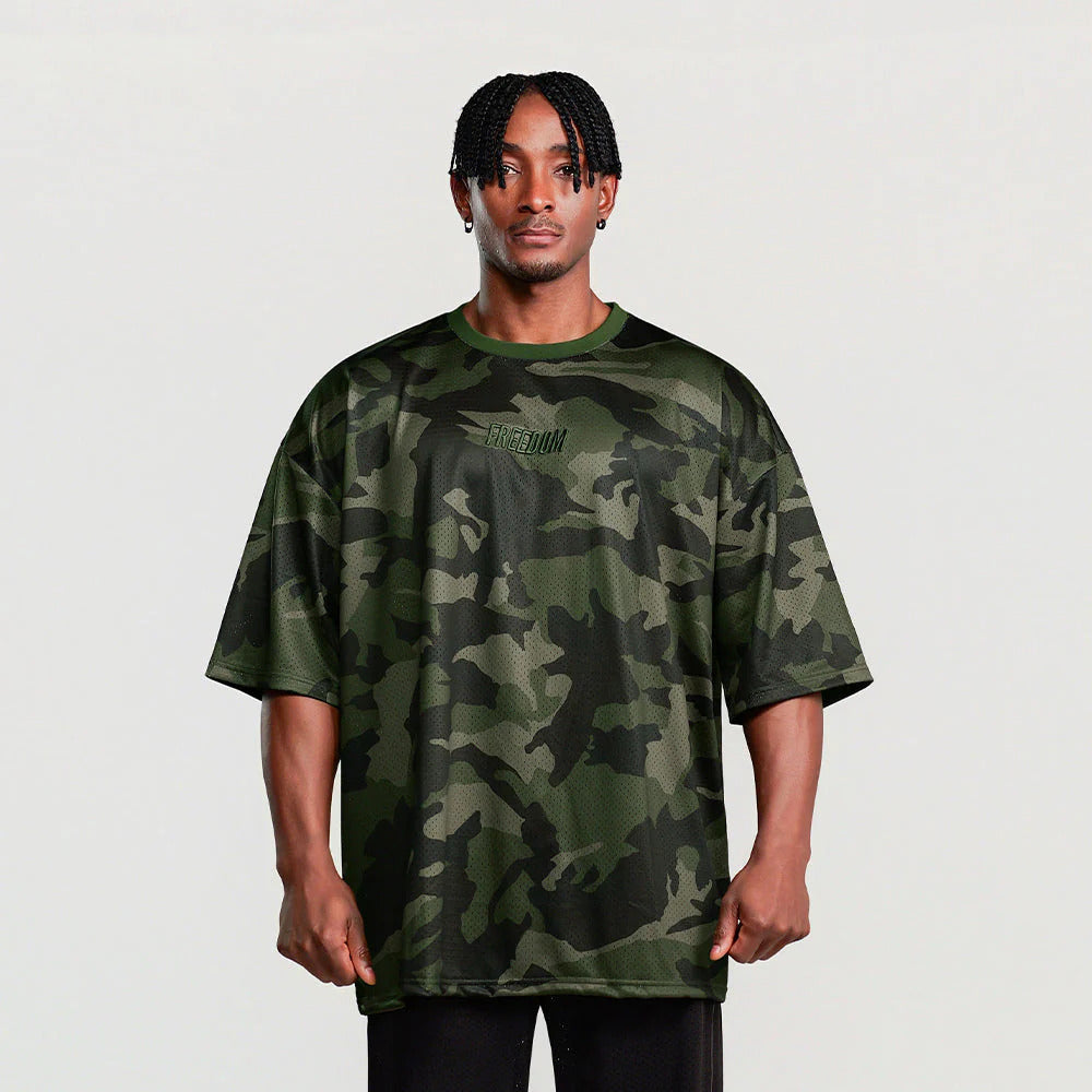 Freedom Logo Mesh Oversized T-shirt (Deep Camo)
